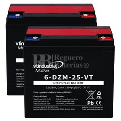 2 Bater�as 12 voltios 25 amperios Movilidad Gel Agm Ciclo Profundo 6dzm25