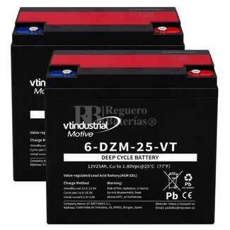 2 Bater�as 12 voltios 25 amperios Movilidad Gel Agm Ciclo Profundo 6dzm25