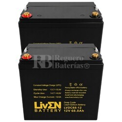 2 Bater�as LIVEN LVDC68-12 (12V 68Ah) – Plomo Carbono GEL Ciclo Profundo (VRLA)