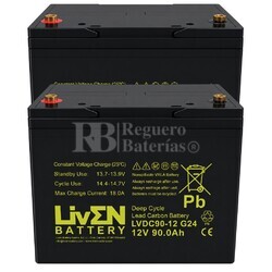 2 Bater�as 12 Voltios 90 Amperios Ciclo Profundo LVDC90-12 G24