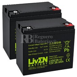 2 Bater�as  2LVDC26-12 12V 26Ah Ciclo Profundo, Energ�a estable para sillas de ruedas el�ctricas
