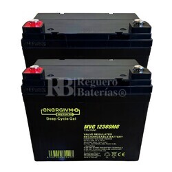 2 bateras Gel 12 Voltios 36 Amperios Deep Cycle Energivm MVG12360M6