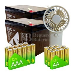 2 Bateras patn 12 Voltios 12 Amperios, obsequio kit 24 pilas y ventilador GP