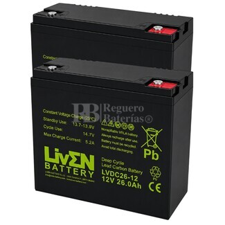 2 Bater�as Silla Movilidad 12 Voltios 26 Amperios LVDC26-12