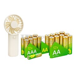 12 Pilas Alcalinas AA + 12 AAA GP Ultra G-Tech, obsequio Ventilador