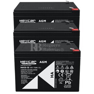 3 Bater�as 12 Voltios 12 Amperios Heycar HA12-12