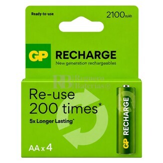 4 Pilas recargables AA 2.100 mAh | 1,2 Voltios Ni-Mh GP