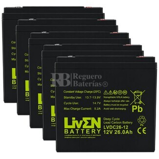 5 Bater�as LVDC26-12 12V 26Ah, Larga vida �til y energ�a confiable para motos Movilidad