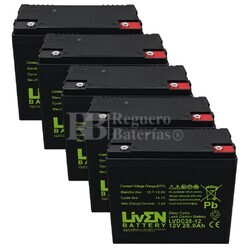5 Bater�as Liven Battery LVDC26-12 | 12 voltios 26 amperios Ciclo Profundo