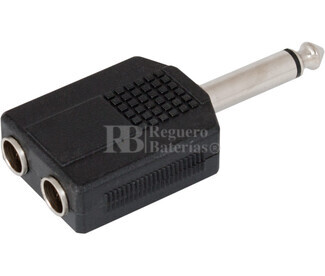 Adaptador jack macho de 6.3 a 2 hembras 6.3mm mono