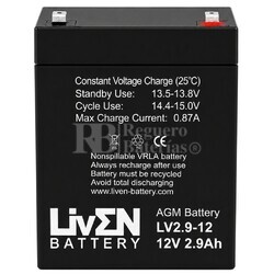 Bater�a Liven LV2.9-12 12V 2,9Ah AGM VRLA – Respaldo, SAI y Aplicaciones Industriales