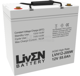 Batería 12 Voltios 55 Amperios Alta descarga LVH12-200W Liven