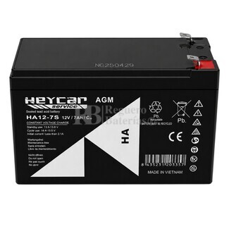 Bater�a 12 Voltios 7 Amperios 150x65x95mm Heycar HA12-7