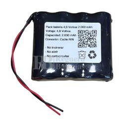 Batera 4,8 Voltios 2.000 mAh NI-MH conexin cable rojo / negro