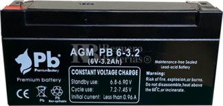 Batería 6 Voltios 3.2 Amperios PB6-3.2 Premium Battery
