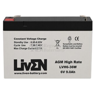 Bater�a 6 Voltios 9 Amperios Liven LVH6-36W