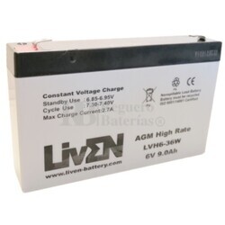 Batería 6 Voltios 9 Amperios Liven LVH6-36W