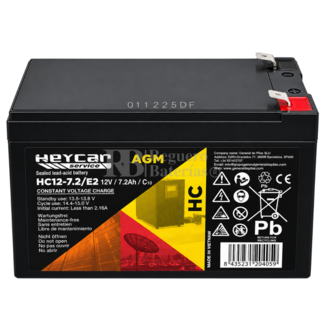 Bater�a AGM Heycar HC12-7.2 F2 12V 7,2Ah para Alarmas y Sistemas de Seguridad