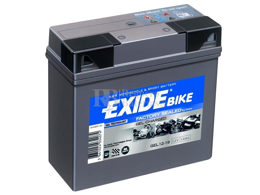 Batería de Gel para Moto EXIDE 12 Voltios 19 Amperios G19 185mm x 80mm