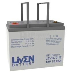 Batería auxiliar caravana 12 voltios 70 amperios Gel Puro LEVG70-12