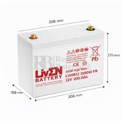 Bater�a 12 Voltios 100 Amperios LVHR12-1980W | Liven Battery