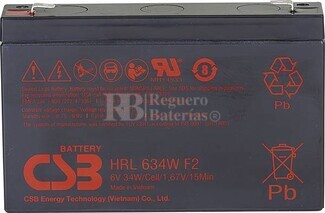 Batería para Ascensores 6 Voltios 9 Amperios CSB HRL634WF2
