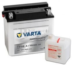 Batera para Moto VARTA 12 Voltios 16 Ah en C10 PowerSports Freshpack Ref.516015016 YB16B-A - YB16B-A1  EN 200 A 158x89x162