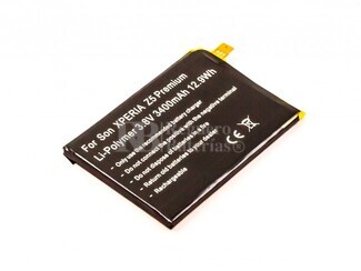 Batería para Sony XPERIA Z5 Premium, Li-Polymer, 3,8V, 3400mAh, 12,9Wh