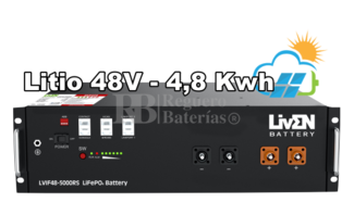 Batera Solar Litio 48 Voltios 4.8Kwh LVIF48-5000RS Sin Mantenimiento