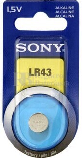 Blister 1 pila alcalina  Sony  LR43 (calculadoras, videojuegos, alarmas, etc.)
