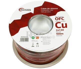 Cable altavoz Cobre 2x1.5mm, Rojo-Negro Libre Oxígeno 100m