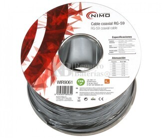 Cable Coaxial RG59 75 Ohm, carrete 100m Negro