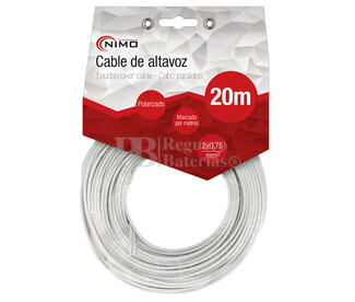 Cable para altavoz 2x.075mm, Blanco polarizado 20m