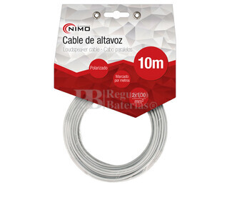 Cable para altavoz 2x1.0mm, Blanco polarizado 10m