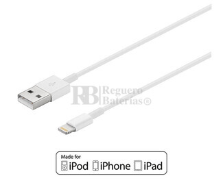 Cable USB-A 2.0 a Apple Lightning iPhone5-6-7, iPad4. 3 metros