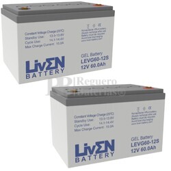 2 Baterías Gel 12 Voltios 60 Amperios Liven LEVG60-12S 