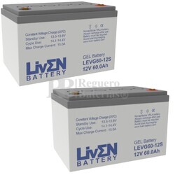2 Bateras Gel Scooter Elctrica 12 Voltios 60 Amperios LEVG60-12S 