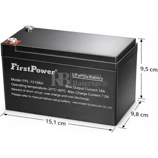Litio Bater�a Pat�n 12 Voltios 15 Amperios LiFePO4 FPLI12-15AH First Power