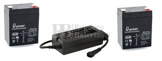 Kit de 2 Bateras 12 Voltios 2,9 Amperios y Alimentador 24V para Gra Hospitalaria