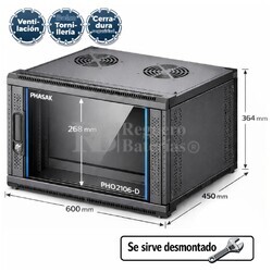 Rack Mural 6U 19P 600x450 mm Phasak Pro PHO 2106-D Armario para Switch Router y Patch Panel